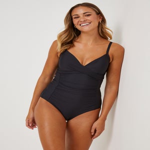 Black Tummy Control Wrap Front Swimsuit
