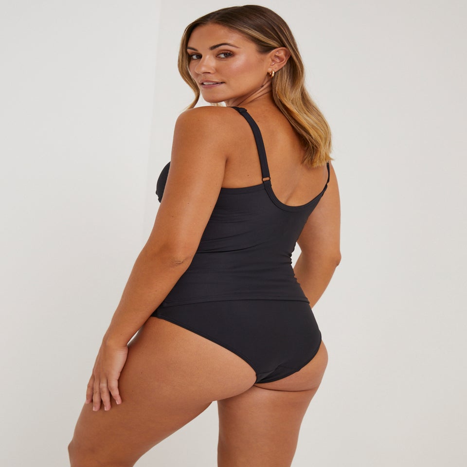 Black Tummy Control Wrap Front Tankini Top