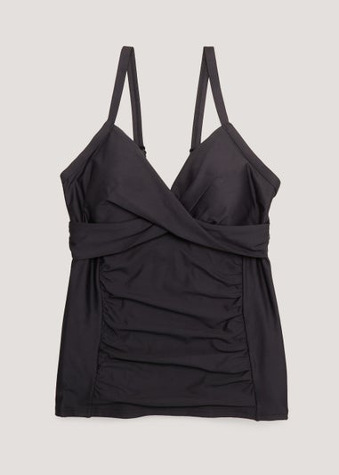 Black Tummy Control Wrap Front Tankini Top