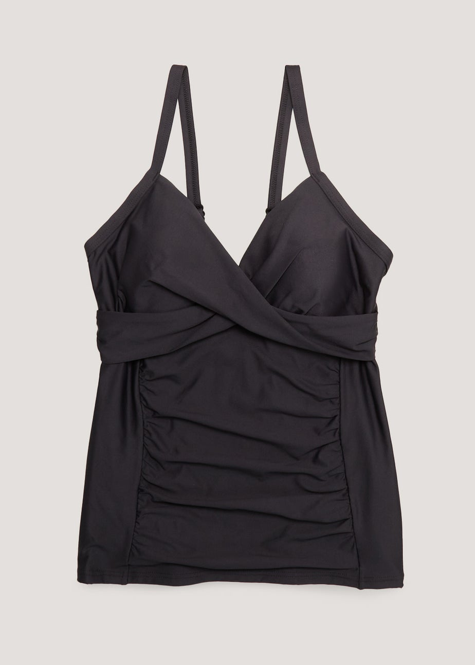 Black Tummy Control Wrap Front Tankini Top