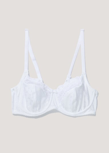 White Cotton Rich Jacquard Spot Bra