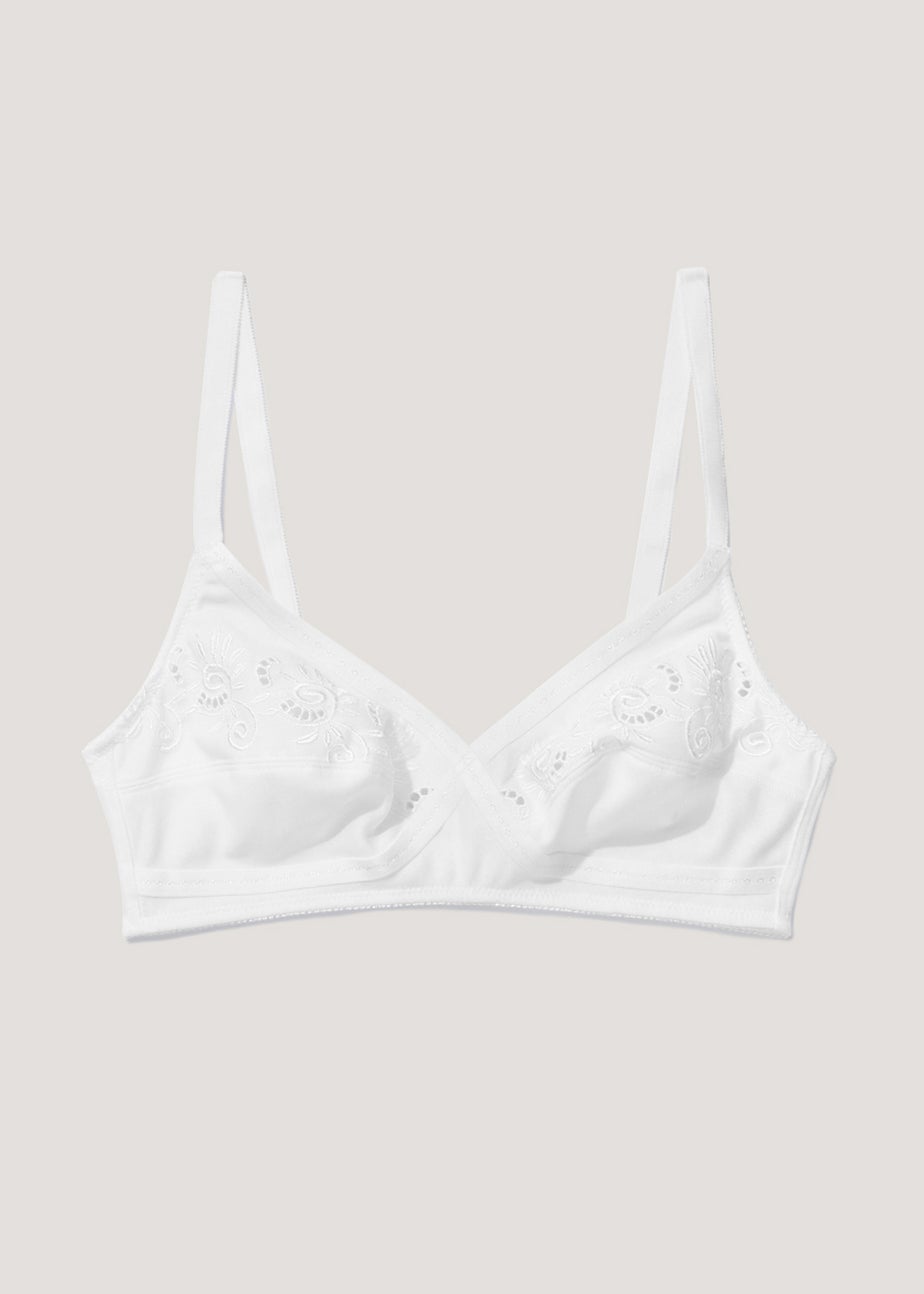 White Non Wired Broderie Cross Over Bra