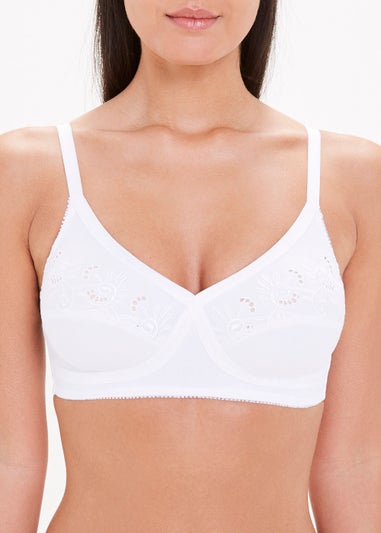 White Non Wired Broderie Cross Over Bra