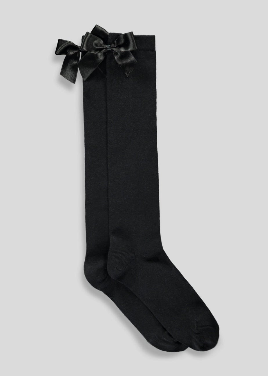 Girls 2 Pack Black Bow Knee Socks (Younger 6-Older 5.5)