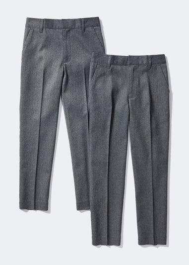 Boys 2 Pack Grey Skinny Fit School Trousers (6-13yrs)