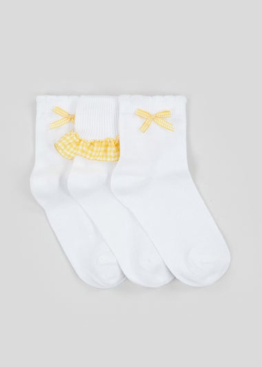 Girls 3 Pack Yellow Gingham School Socks (Younger 6-Older 5.5)