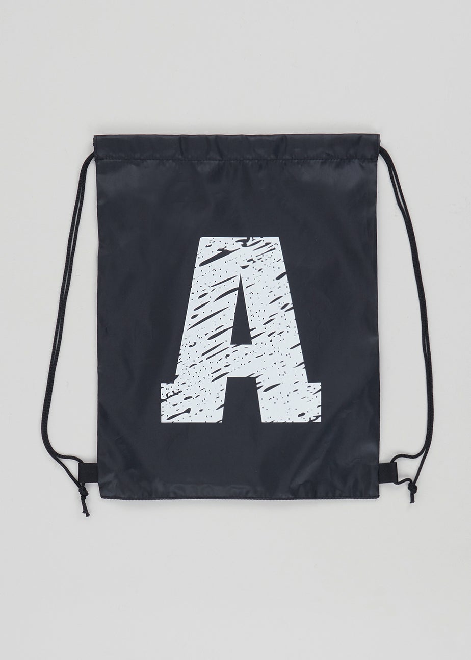 Kids Black Alphabet Drawstring Bag