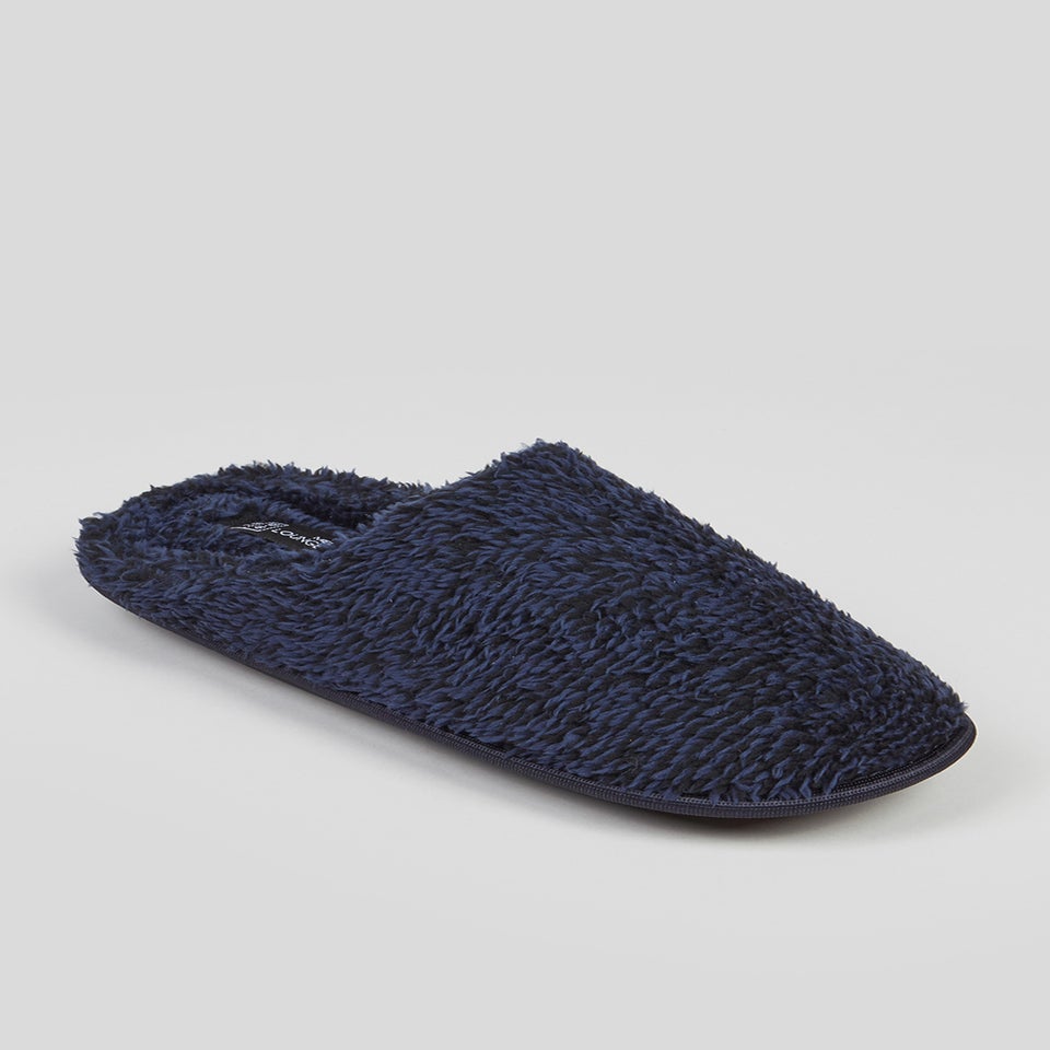 Navy Fluffy Mule Slippers