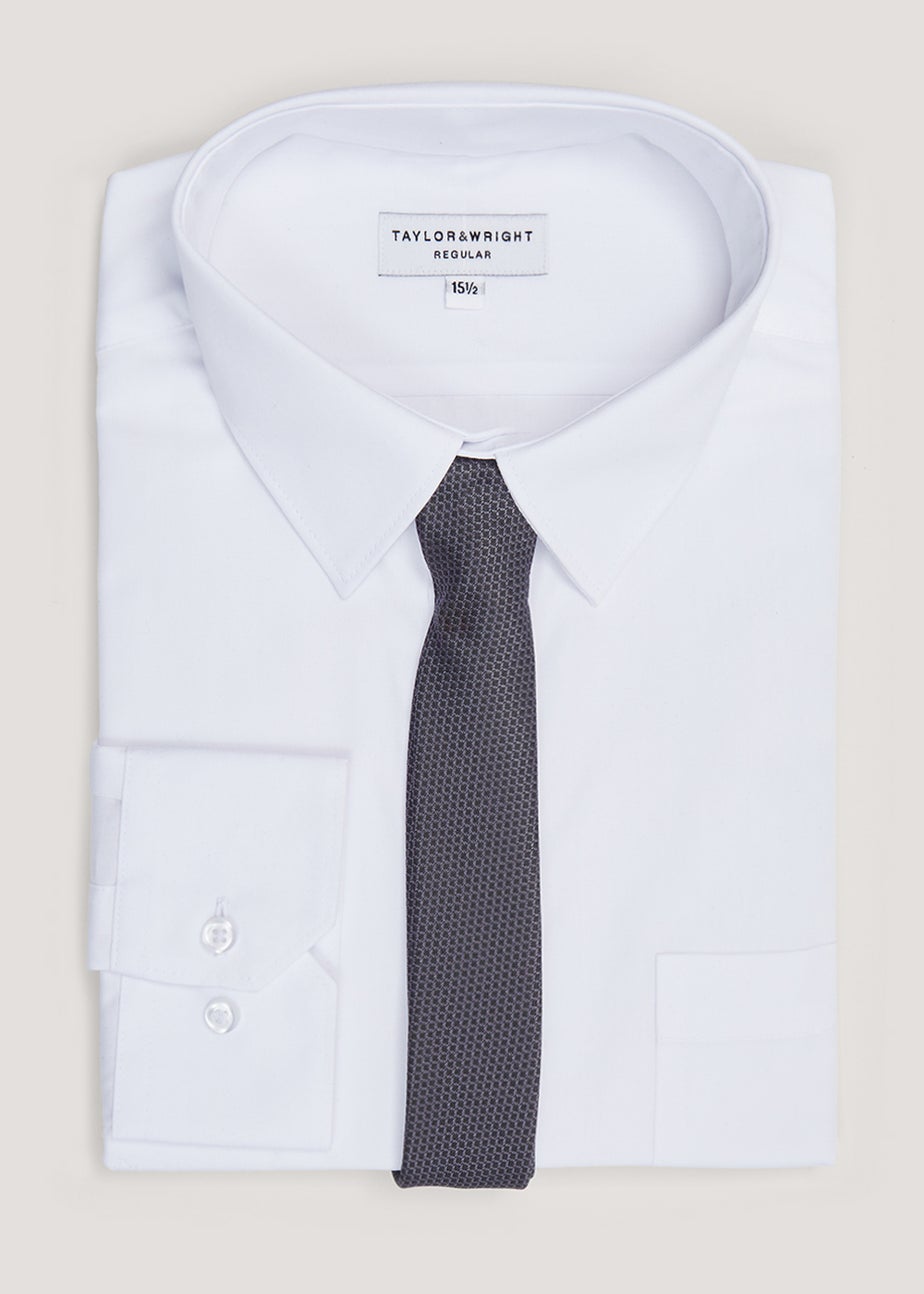 Taylor & Wright White Regular Fit Shirt & Tie Set