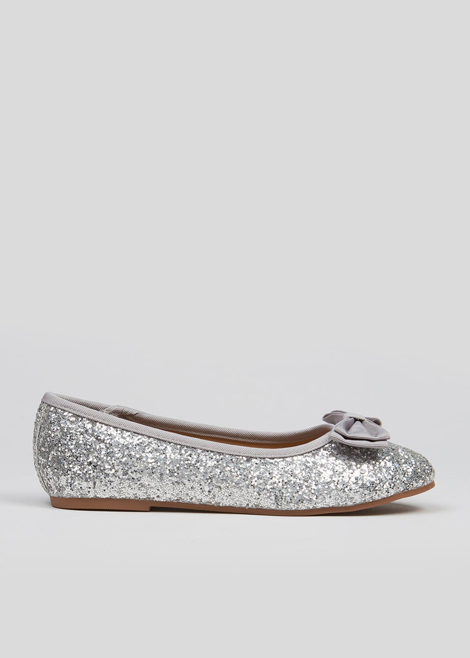 Girls Silver Glitter Ballet Flats (Younger 10-Older 5)