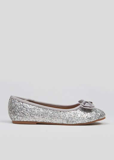 Girls Silver Glitter Ballet Flats (Younger 10-Older 5)