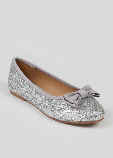 Girls Silver Glitter Ballet Flats (Younger 10-Older 5)