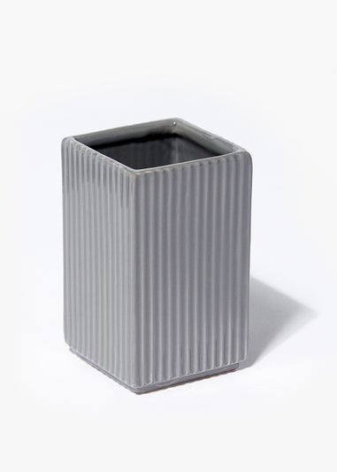 Ridged Square Ceramic Bathroom Tumbler (11cm x 7cm x 7cm)