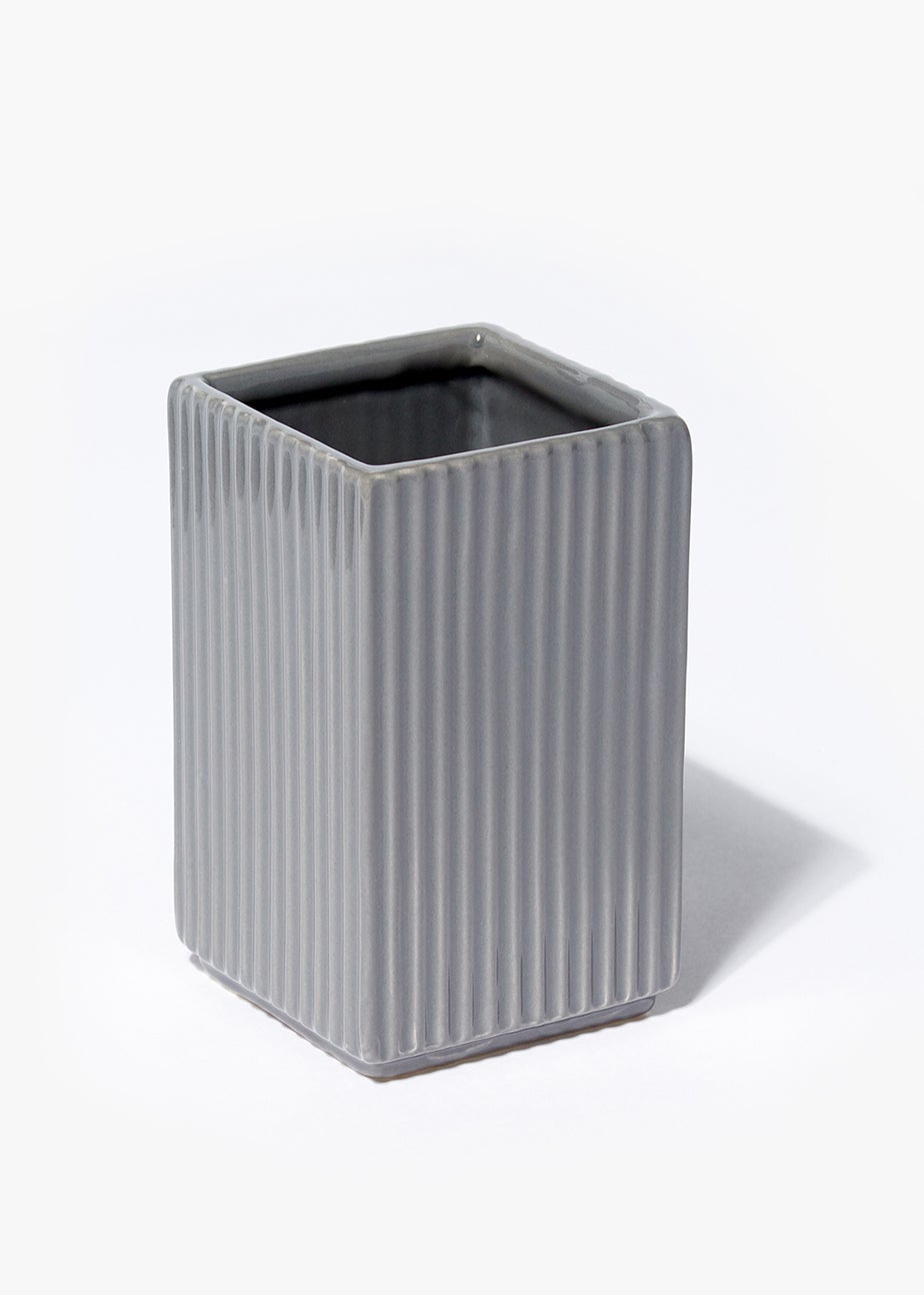 Ridged Square Ceramic Bathroom Tumbler (11cm x 7cm x 7cm)