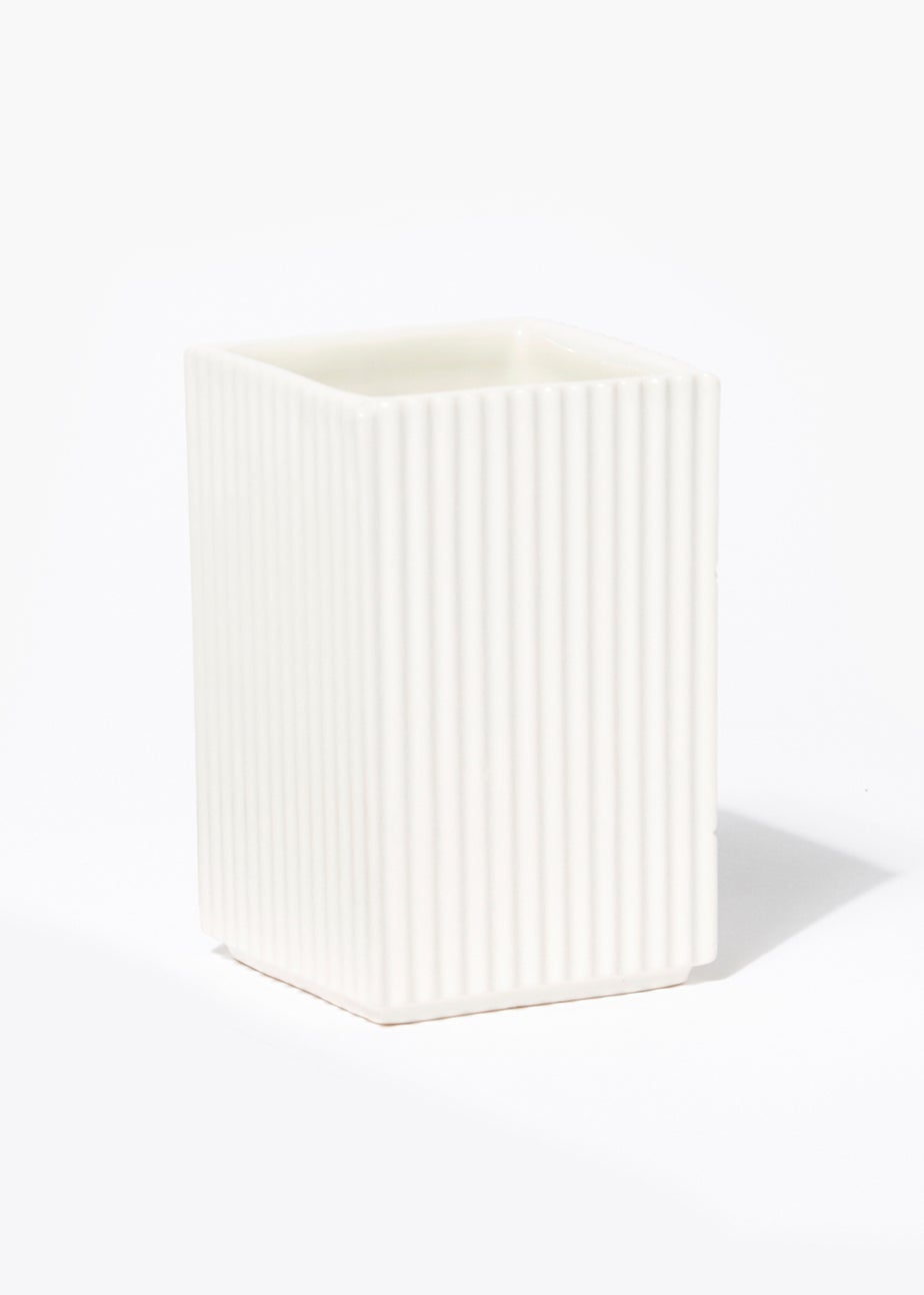 Ridged Square Ceramic Bathroom Tumbler (11cm x 7cm x 7cm)