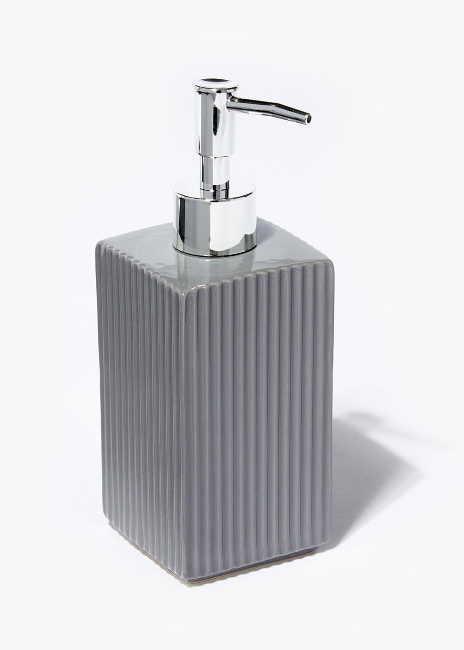 Ridged Square Ceramic Soap Dispenser (18cm x 7cm x 7cm)
