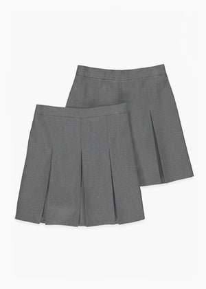 Girls 2 Pack Grey Plus Fit Box Pleat School Skirts (6-16yrs)