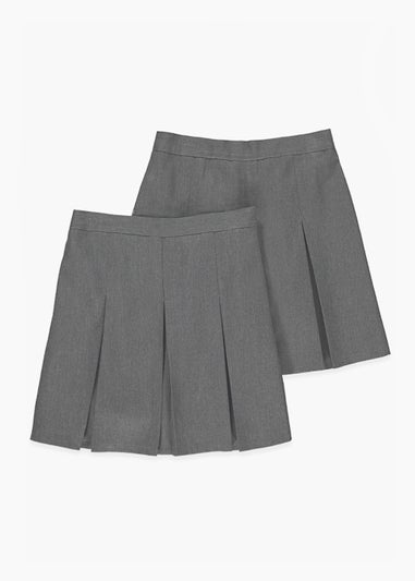 Girls 2 Pack Grey Plus Fit Box Pleat School Skirts (6-16yrs)