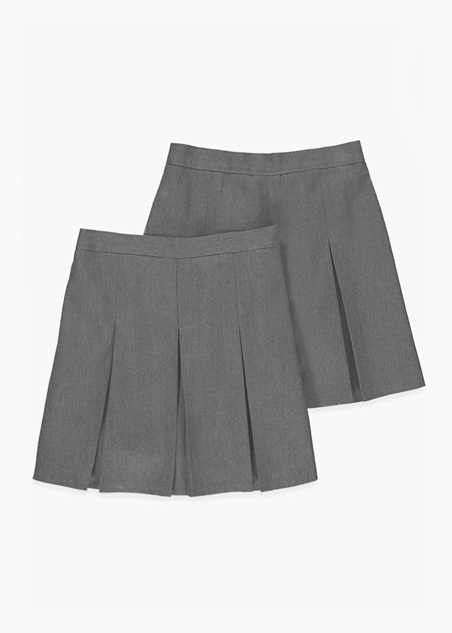 Girls 2 Pack Grey Plus Fit Box Pleat School Skirts (6-16yrs)