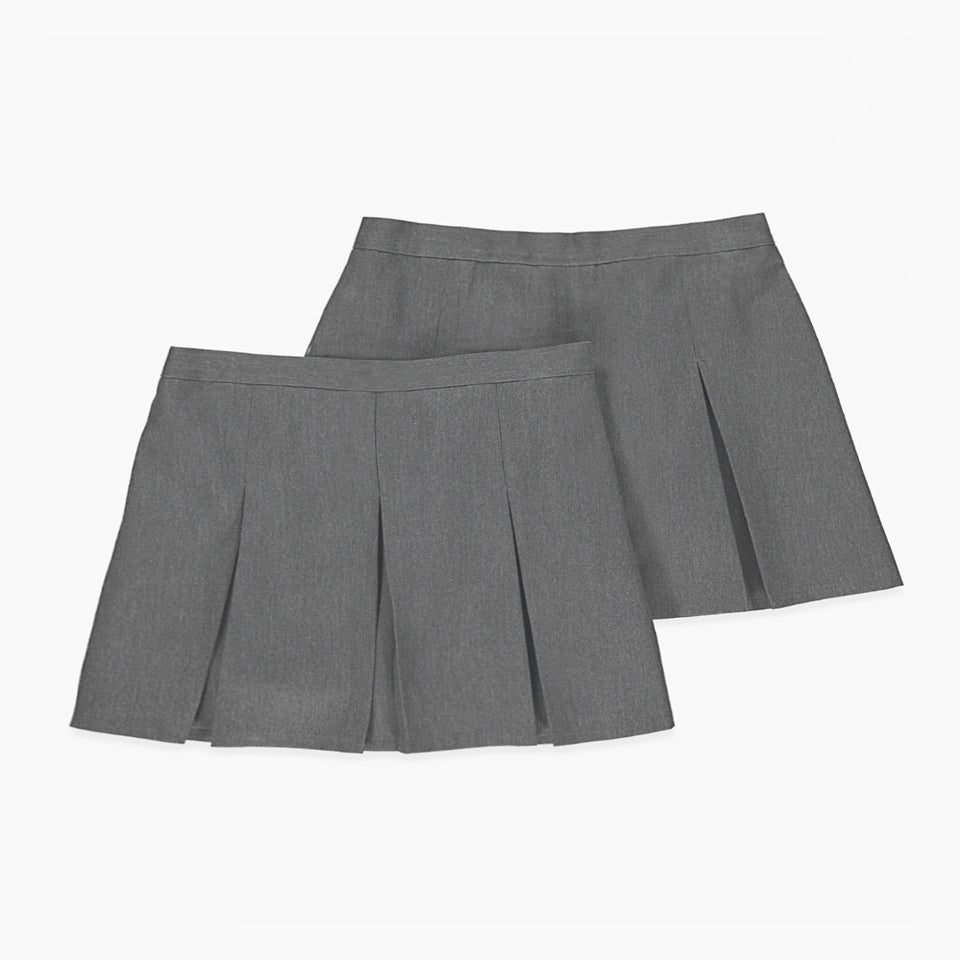 Girls 2 Pack Grey Plus Fit Box Pleat School Skirts (6-16yrs)