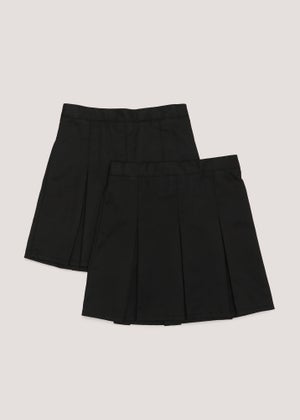 Girls 2 Pack Black Plus Fit Box Pleat School Skirt (6-16yrs)
