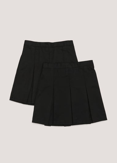 Girls 2 Pack Black Plus Fit Box Pleat School Skirt (6-16yrs)