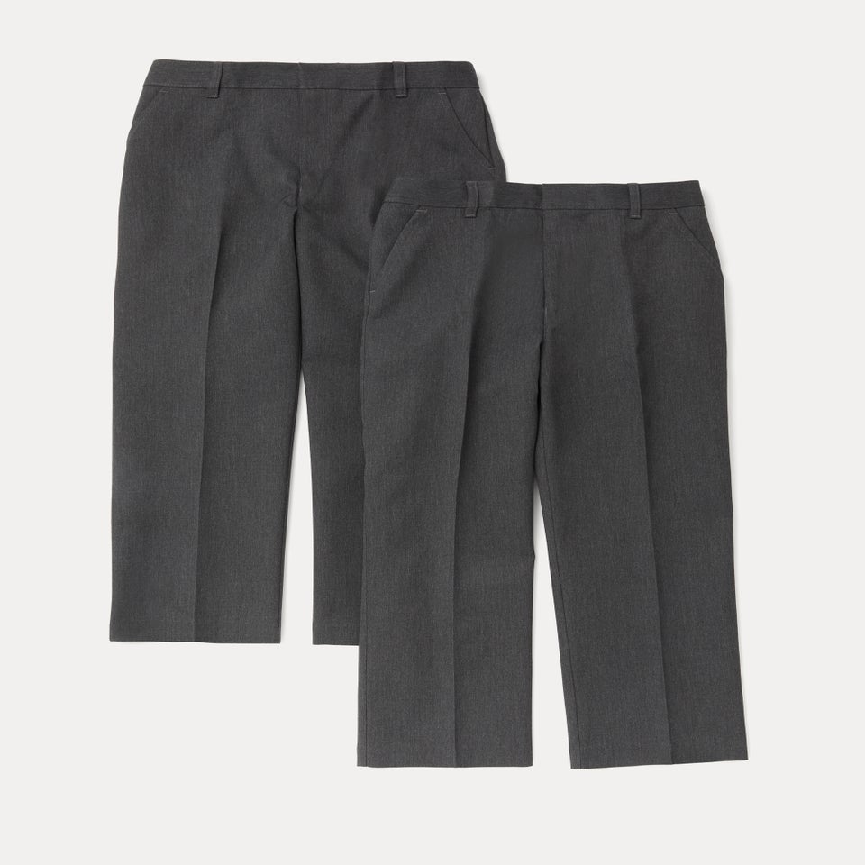 Boys 2 Pack Grey Plus Fit School Trousers (6-13yrs)