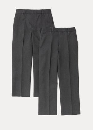 Boys 2 Pack Grey Plus Fit School Trousers (6-13yrs)