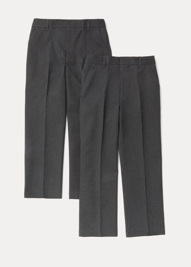 Boys 2 Pack Grey Plus Fit School Trousers (6-13yrs)