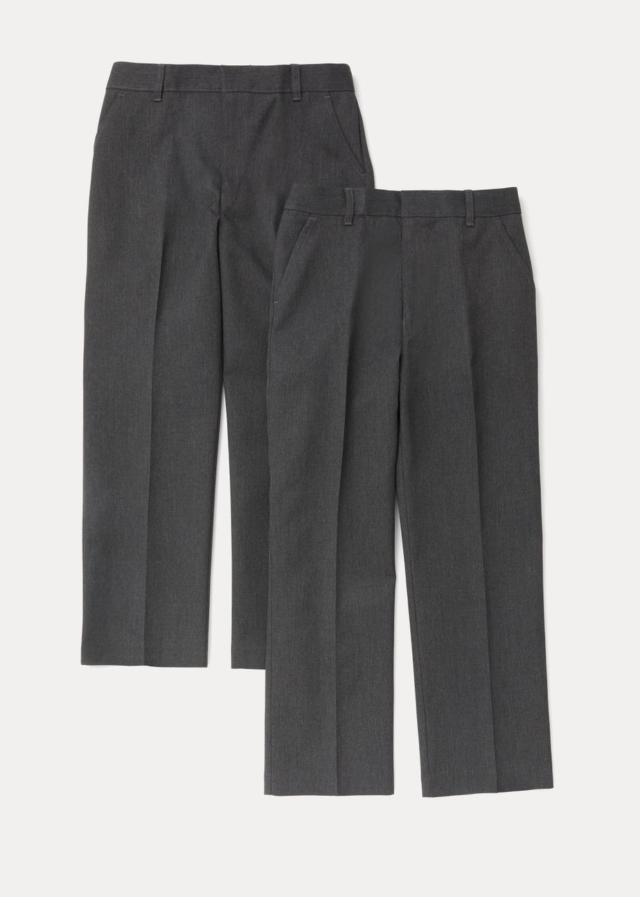 Boys 2 Pack Grey Plus Fit School Trousers (6-13yrs)