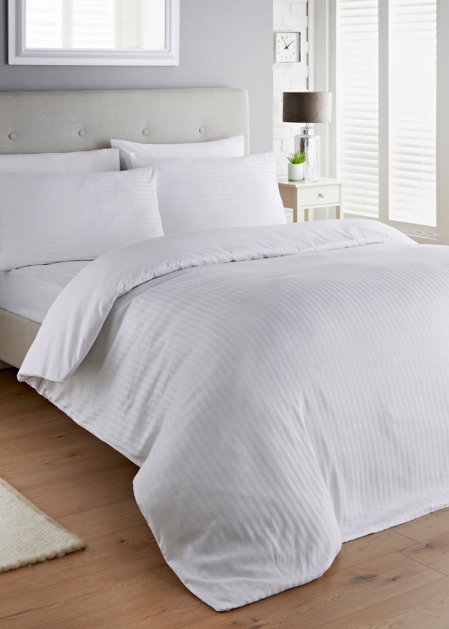 100% Cotton White Satin Stripe Duvet Cover (200 Thread Count)