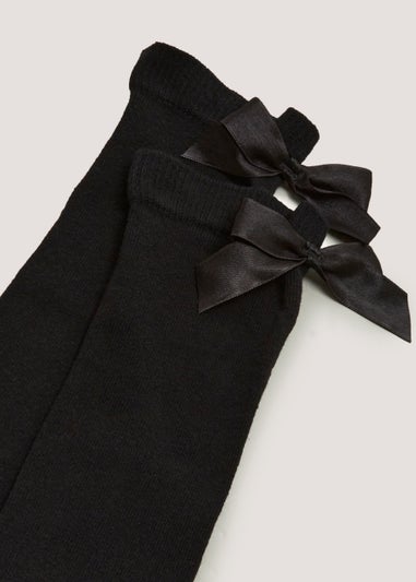 Girls 2 Pack Black Bow Over the Knee Socks (Younger 6-Older 5.5)