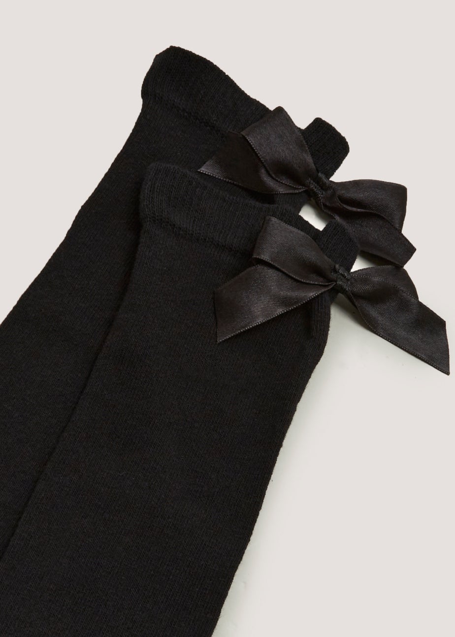 Girls 2 Pack Black Bow Over the Knee Socks (Younger 6-Older 5.5)