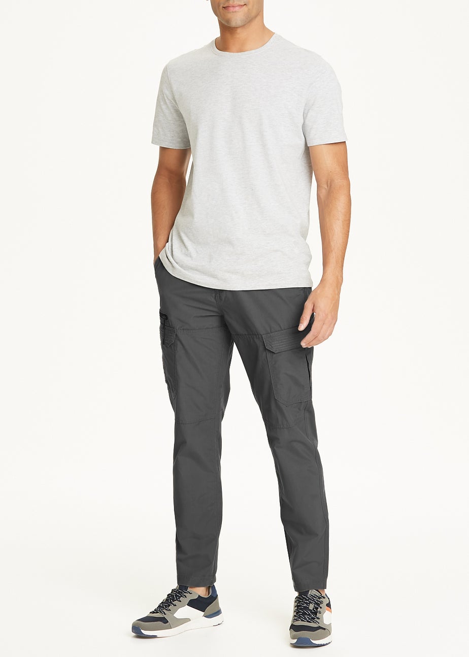 Grey Straight Fit Belted Cargo Trousers