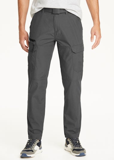 Grey Straight Fit Belted Cargo Trousers