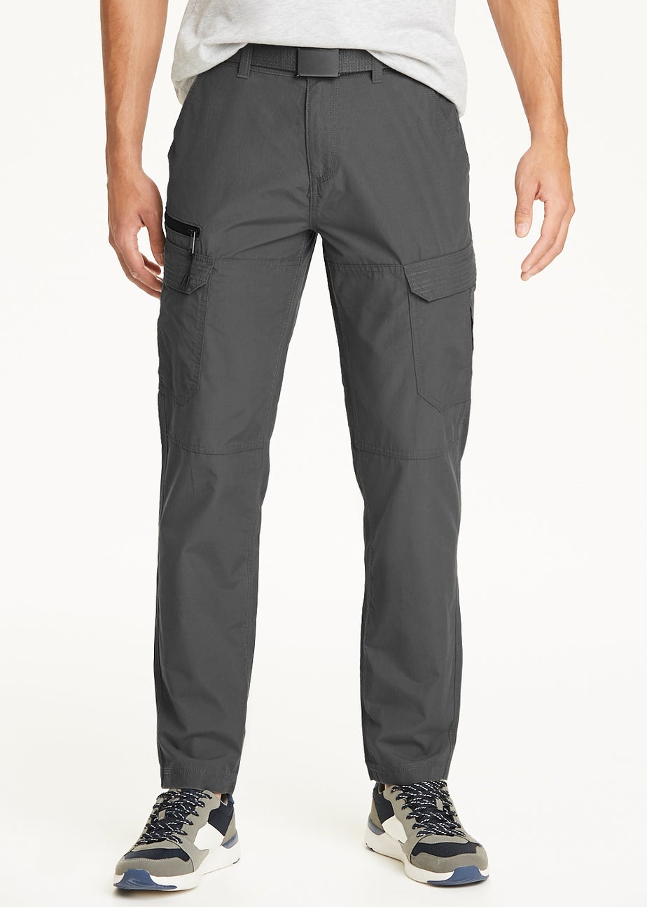 Grey Straight Fit Belted Cargo Trousers