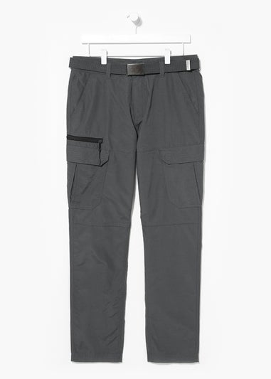 Grey Straight Fit Belted Cargo Trousers
