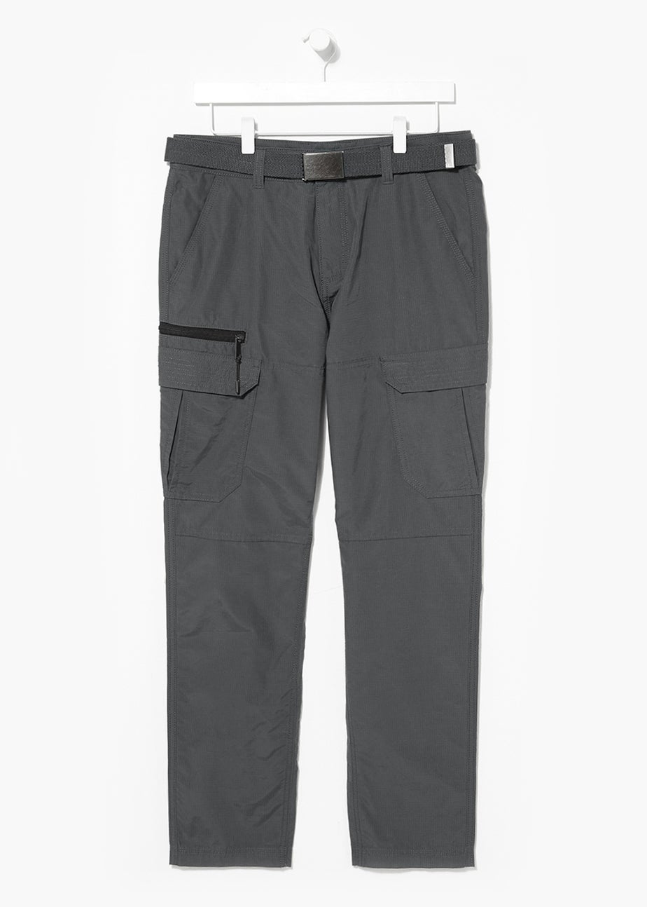 Grey Straight Fit Belted Cargo Trousers