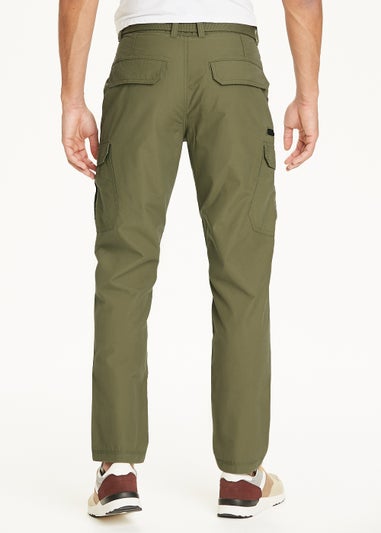 Khaki Straight Fit Belted Cargo Trousers