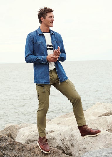 Khaki Straight Fit Belted Cargo Trousers