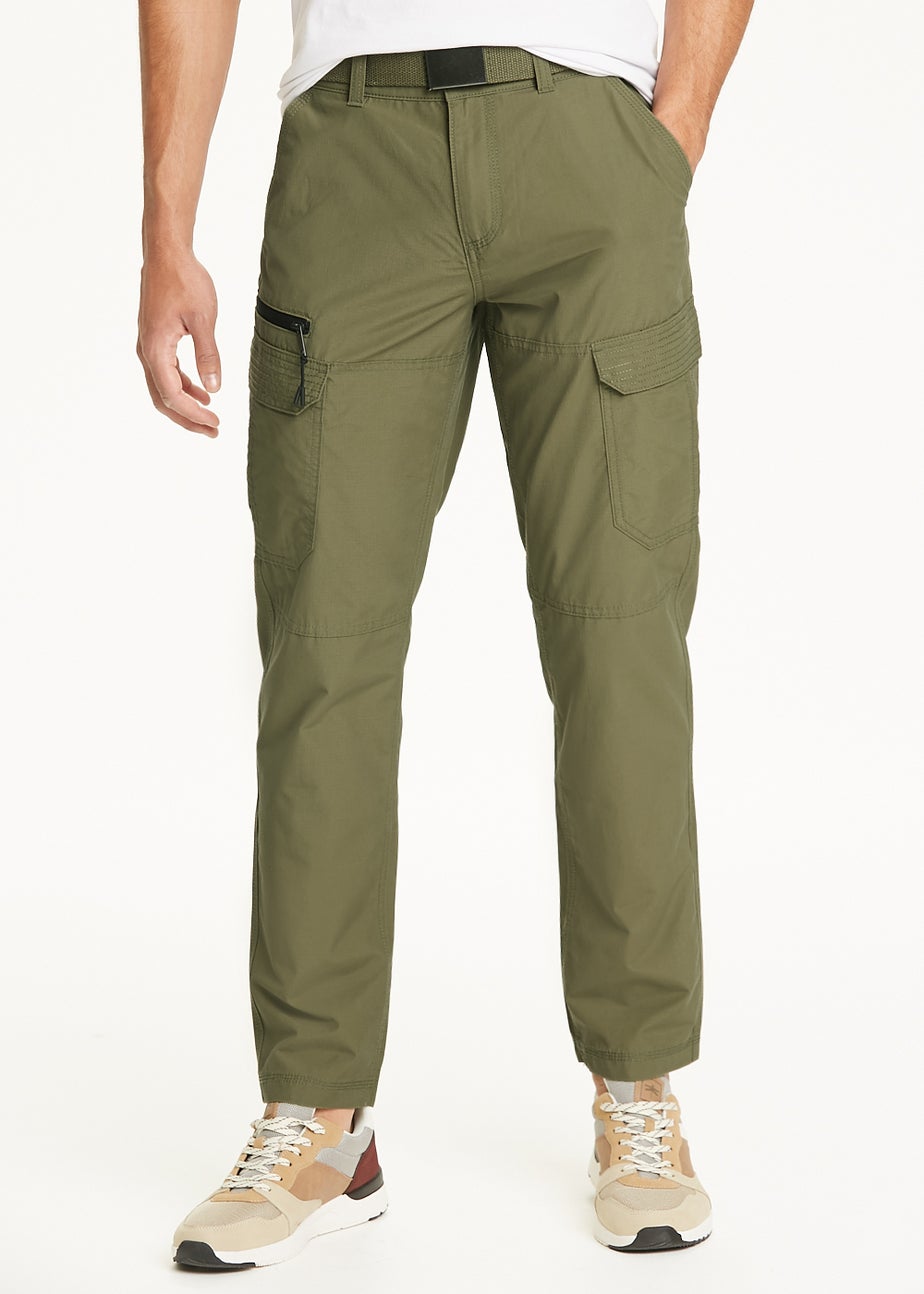 Khaki Straight Fit Belted Cargo Trousers