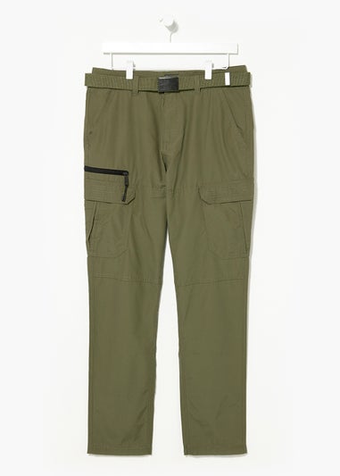 Khaki Straight Fit Belted Cargo Trousers