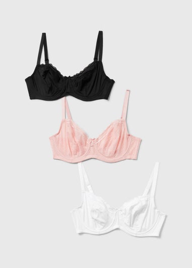 3 Pack DD+ Embroidered Non Padded Bras