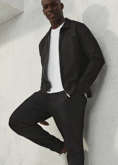 T&W Black Seam Detail Cuffed Joggers