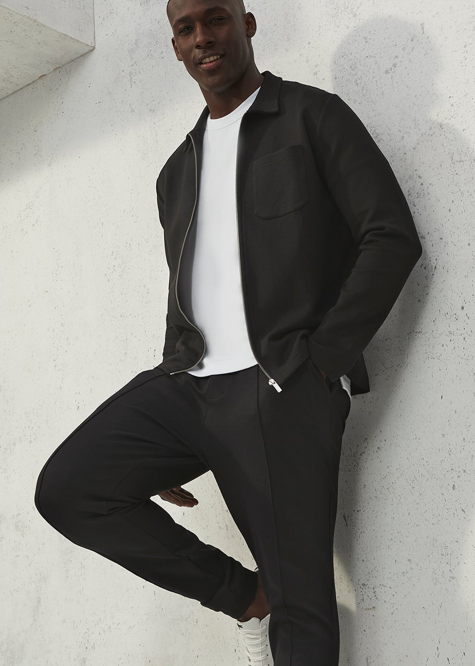 T&W Black Seam Detail Cuffed Joggers