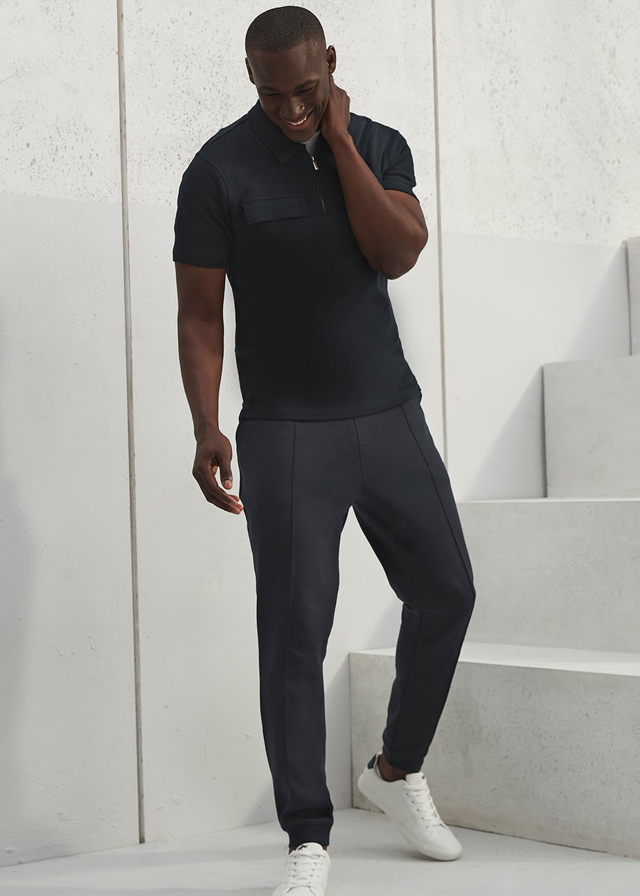 T&W Navy Seam Detail Cuffed Joggers