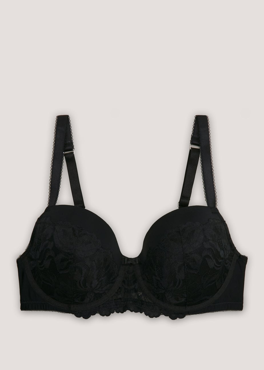 DD+ Black Padded Lace Trim Bra