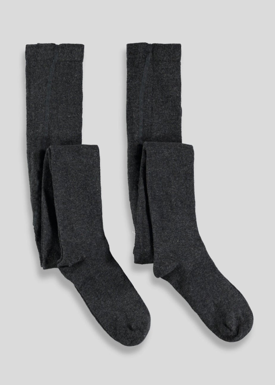 Girls 2 Pack Grey Cotton Tights (2-13yrs)
