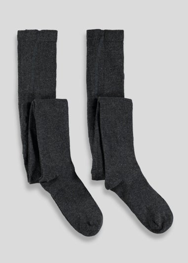Girls 2 Pack Grey Cotton Tights (2-13yrs)