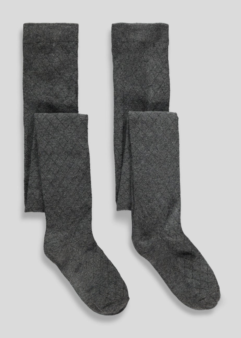 Girls 2 Pack Grey Diamond Tights (4-13yrs)